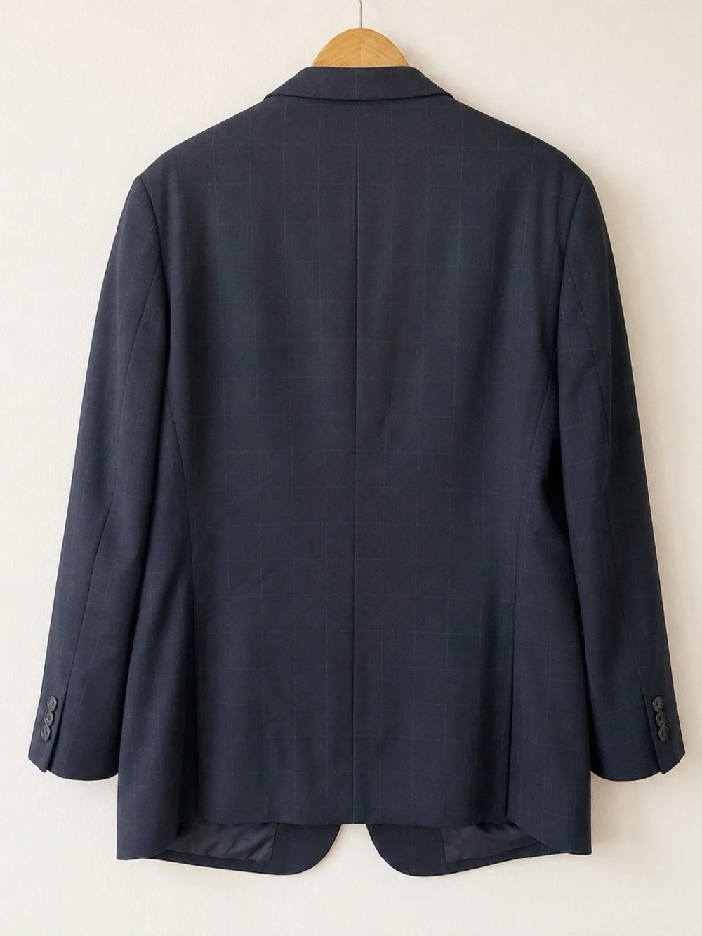 Armani Collezioni Black Wool Blue Windowpane Blazer Jacket 42R Italy